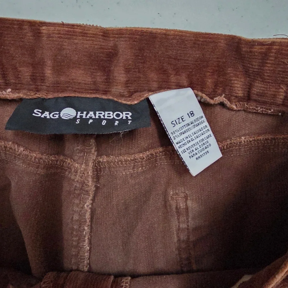 Sag Harbor Sport Rust Brown Corduroy Pants Womens 18 High Rise Straight Wide Leg
